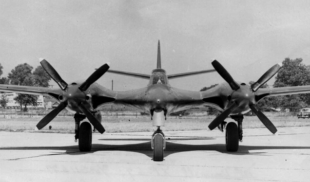 The blended lines of the XP-67 are apparent in this head-on view. (US Air Force)